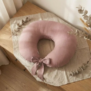 Poduszka Do Karmienia Rogal Muślin a'la Len Z Wiązaniem | Lawenda