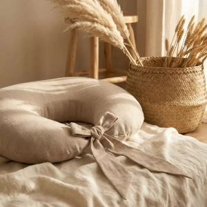 Poduszka Do Karmienia Rogal Muślin a'la Len Z Wiązaniem | Jasny Beż