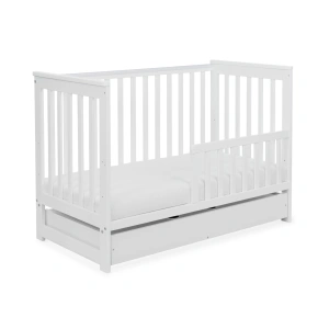 Łóżeczko Niemowlęce Drewniane 120x60 Regulacja Wysokości & Wyjmowane Szczebelki  & Szuflada | Białe