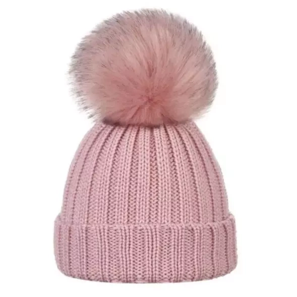Czapka wełniana Merino różowa z pomponem.webp